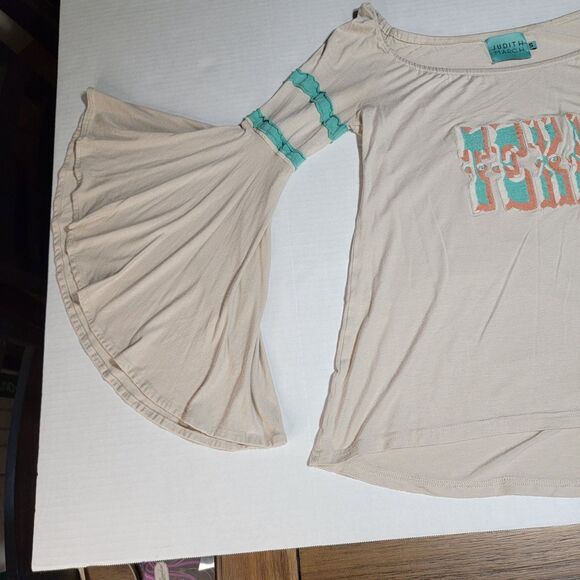Judith March Flared Sleeves Crop Top Tan Texas - Size Small - Picture 2 of 6